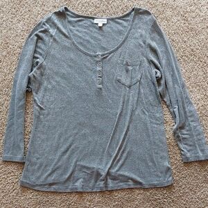 Fashion Bug Gray Sparkle Henley Long Sleeve Top Pocket Women’s 0X (XL)